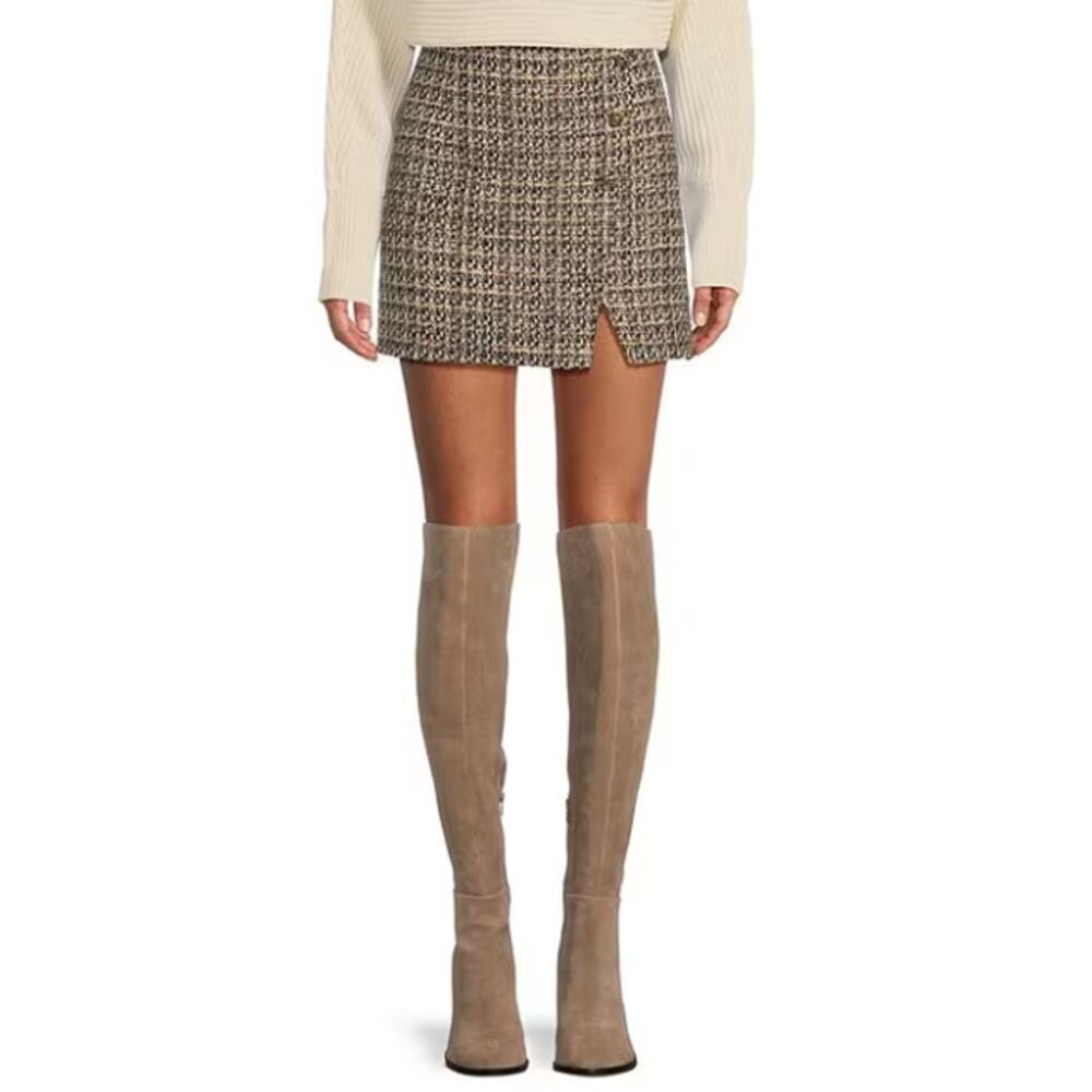Gianni Bini‎ Skirt Size 10 Brown Plaid Tweed Mini Preppy Y2K Classic Fall NWT
